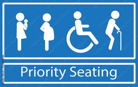 Priority seating sign. Disability, elderly, pregnant and woman with baby. Vector. Stock Vector ...