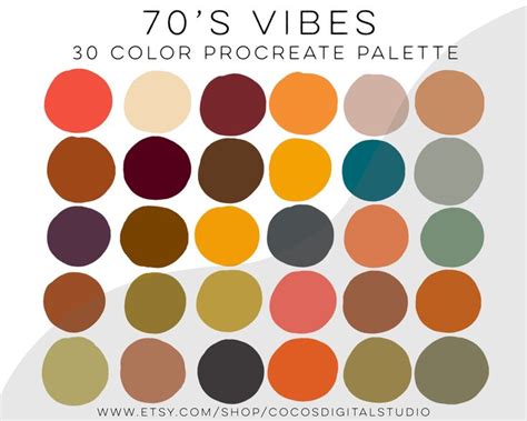 70s Vibes - Retro Color Palette - cool tones palette - vintage color palette - boho theme col ...