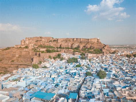 Aerial view of Mehrangarh fort from Sodagaran Mohalla in Jodhpur city ...