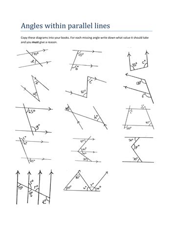 Maths worksheet: Angles within parallel lines | Teaching Resources