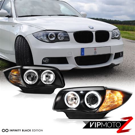 [BLACK] LED Halo Angel Eye Projector Headlights For 08-13 BMW 128i 135i L+R Pair | eBay