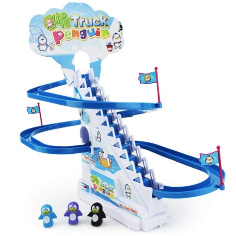 Boley Musical Penguin Roller Coaster 11 Piece Set With Tiny Penguin Toys And Customizable Race ...