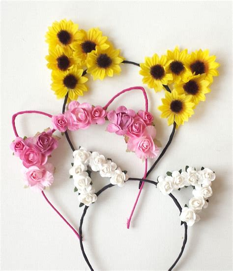 Flower cat ears headband floral cat ears cat ears headband