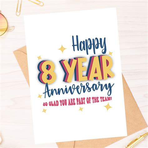 Happy 8 Year Anniversary Work Anniversary Card Instant Download PDF ...