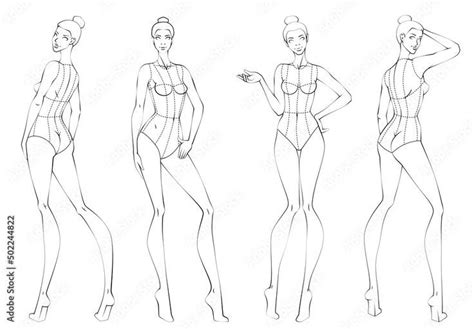 Female Ten Heads Figure Poses Template Croquis for Fashion Design. Vector Illustration | Fashion ...