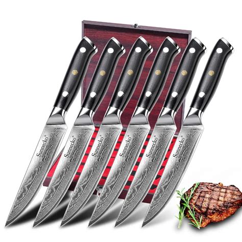 SUNNECKO 6pcs Steak Knife Set with Exquisite Packaging Box Damascus Steel Kitchen Knives Sets ...