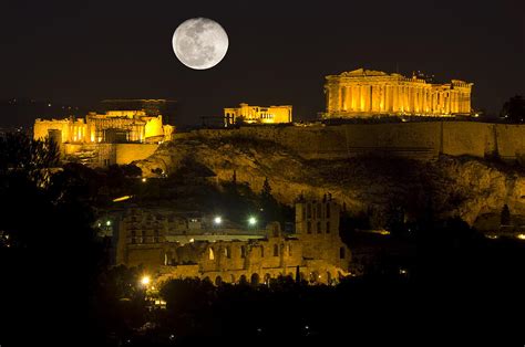 Acropolis of Athens at Night with Full Moon Photograph by Ilin Wu - Pixels