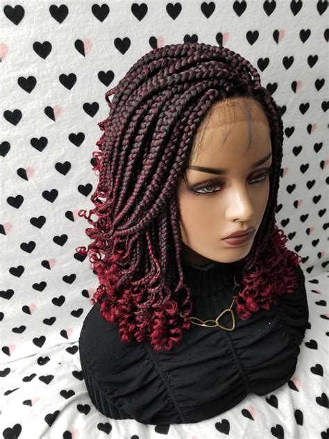 Handmade Box Braid Braided Lace Front Wig With Curly Ends | Etsy | Braids with curls, Box braids ...