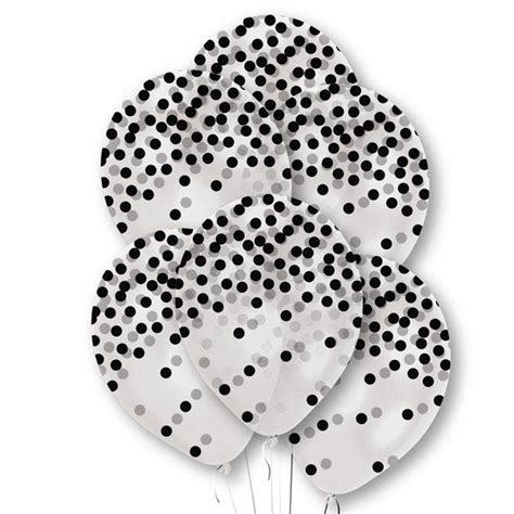 Black Confetti Printed Latex Balloons - 11" (6pk) | Party Delights