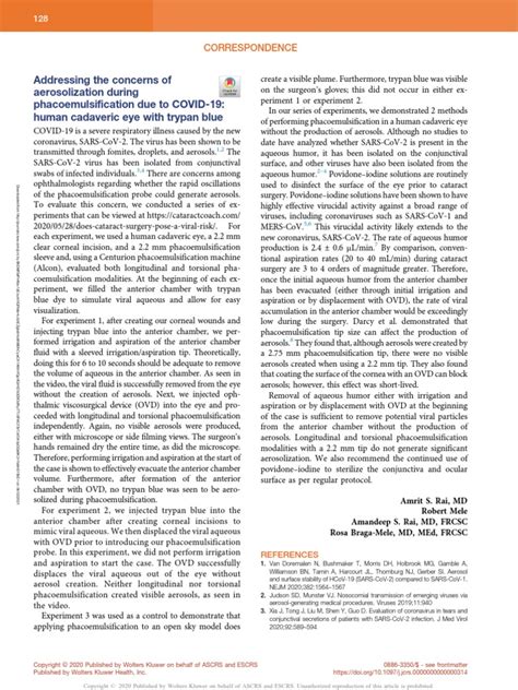 Addressing The Concerns of Aerosolization During.21 | PDF | Cornea ...