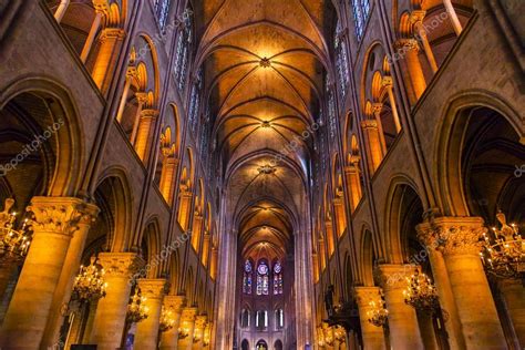 Interior Arches Stained Glass Notre Dame Cathedral Paris France – Stock ...