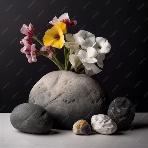 Premium AI Image | Spring Flowers With A Bunch Of Rocks Arrangement