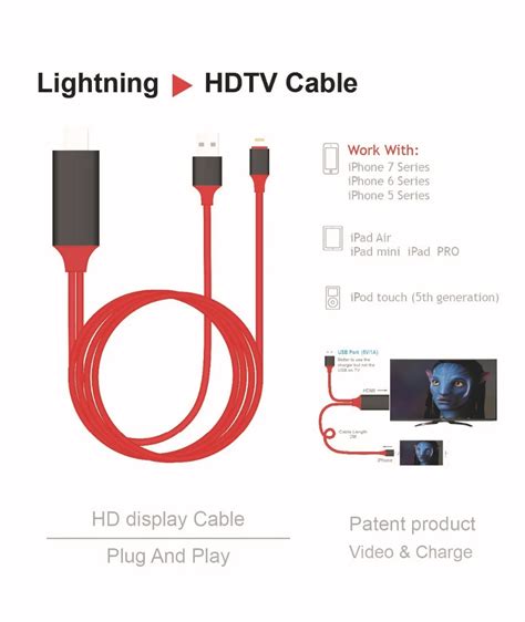 Lightning HDMI Cable 2M 8 pin Lighting to HDMI HDTV AV Cable For iPhone ...