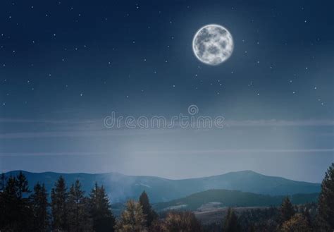 Landscape with Full Moon in Night Sky Stock Image - Image of dramatic, halloween: 183311165