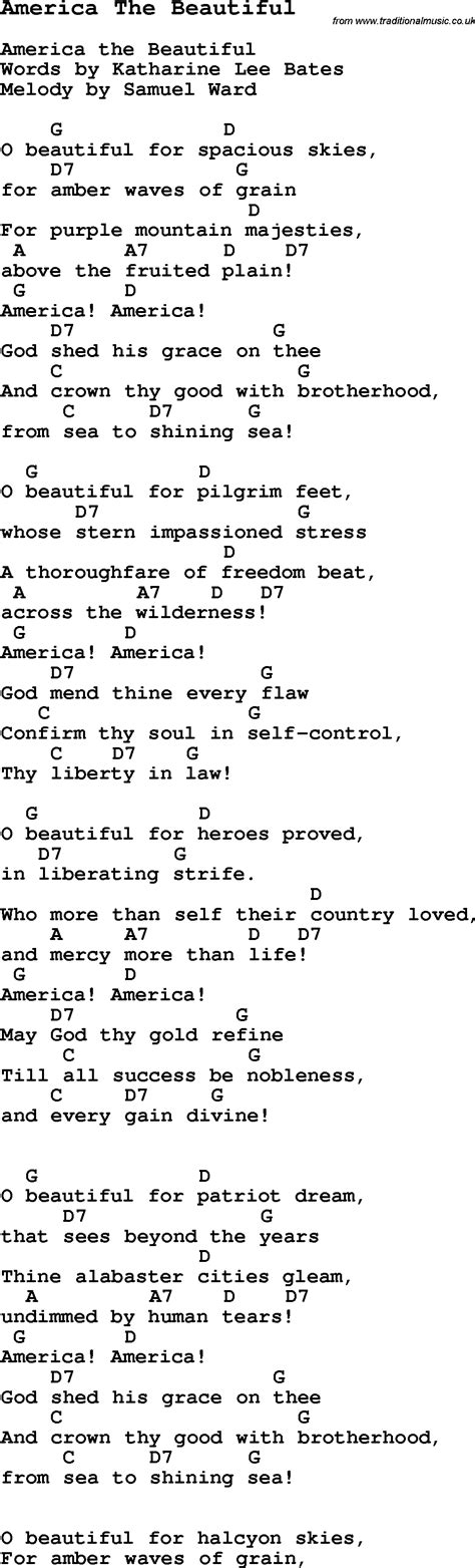 Traditional Song America The Beautiful with Chords, Tabs and Lyrics