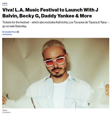 J BALVIN, KALI UCHIS, DADDY YANKEE TO PERFORM AT VIVA! L.A. MUSIC FEST ...