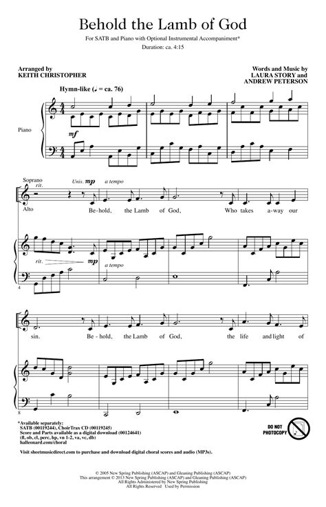 Behold The Lamb Of God | Sheet Music Direct