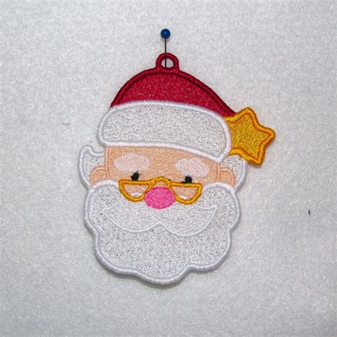 Machine Embroidery Design-FSL-Santa Ornament for 4x4 Hoop.