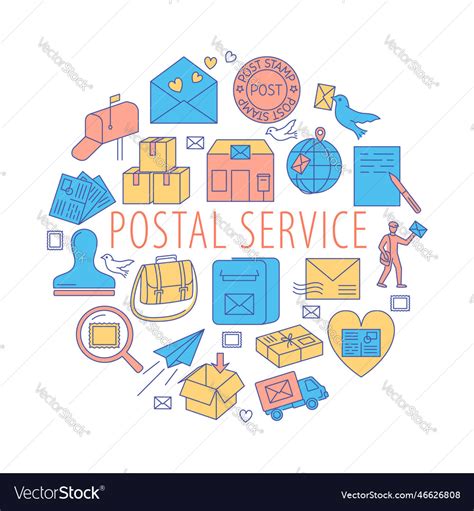 Postal service round poster in colored line style Vector Image