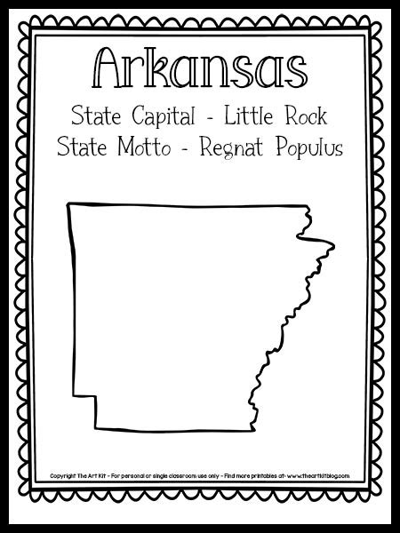 Arkansas State Outline Coloring Page {FREE Printable!} - The Art Kit