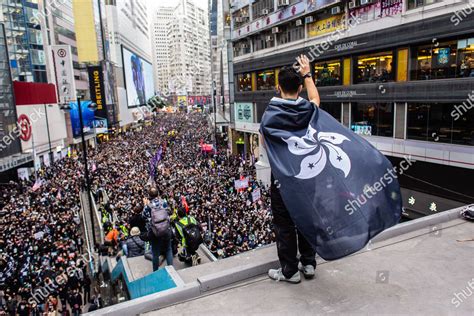 Protester Wearing Black Hong Kong Flag Editorial Stock Photo - Stock ...