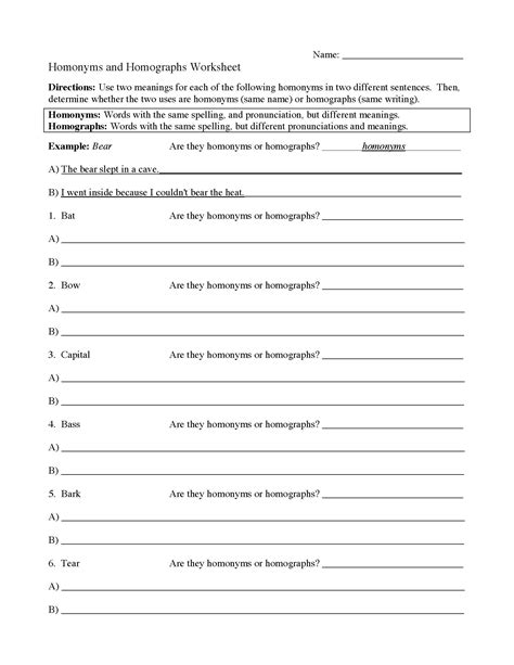 Homonyms and Homographs Worksheet 1 | Preview