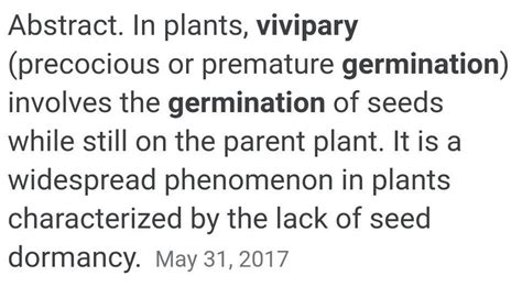 define Viviparous germination. - Brainly.in
