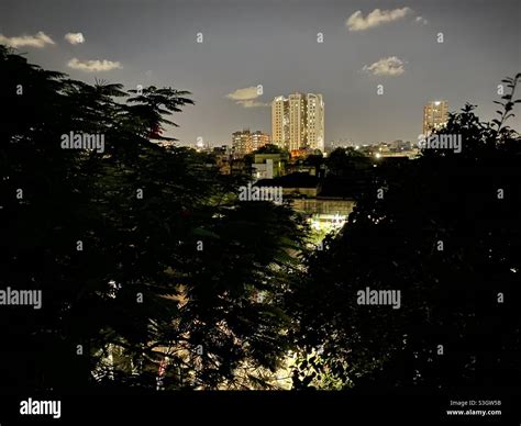 Night view with high rise building in urban city Kolkata Stock Photo ...