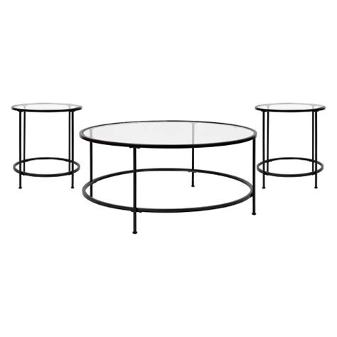 Emma And Oliver Clear Glass Table Set With Matte Black Metal Frame-coffee Table-2 End Tables ...