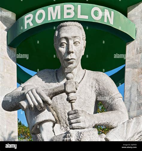 Romblon Town, Philippines: Marble monument of a sculptor working with marble, located at the ...