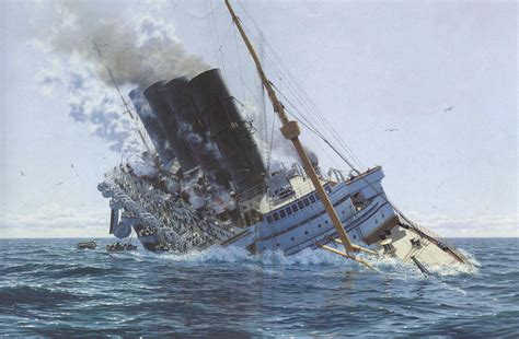 Near photorealistic painting of the sinking of the Lusitania by Ken Marschall. The Lusitania ...