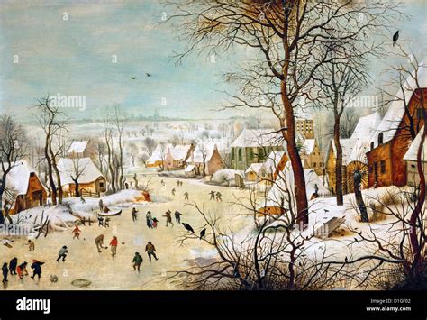 Pieter Brueghel the Younger - Winter Landscape with Skaters and a Stock ...