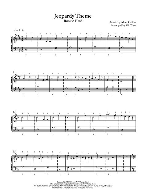 Jeopardy Theme by Merv Griffin Sheet Music & Lesson | Rookie Level