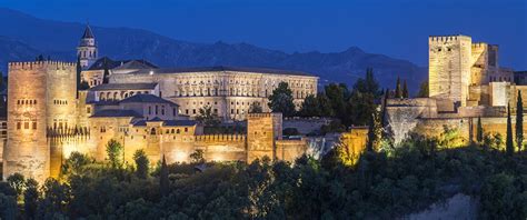 Wallpaper Palace Spain Fortress Alhambra Granada night time Trees