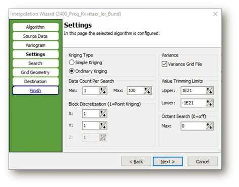 Kriging with specific variogram settings [GeoScene3D]