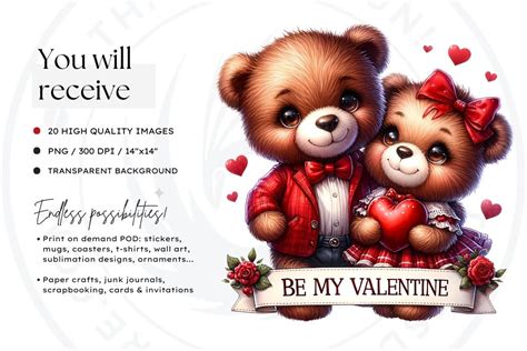 Valentine's day Teddy bear Couple Clipart for crafts and sublimation