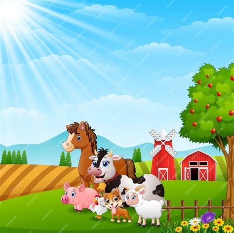 Premium Vector | Happy animals at farm background