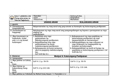 ESP9-DLL fin - gey - DAILY LESSON LOG (Pang-araw-araw na Tala sa ...