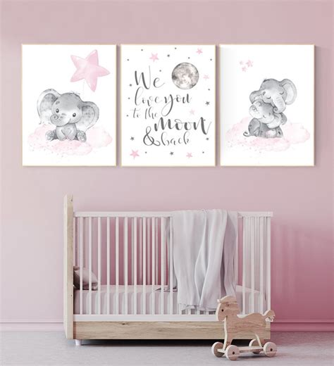 Elephant nursery, nursery wall art elephant, nursery decor girl, we ...