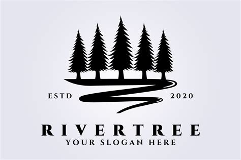 River Tree Forest Adventure Vintage Logo Graphic by Lodzrov · Creative Fabrica