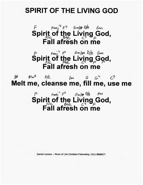 Worship Lead Sheets: Spirit of the Living God - Daniel Iverson