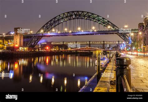 The Tyne Bridge at night in Newcastle Upon Tyne, Tyneside Stock Photo ...