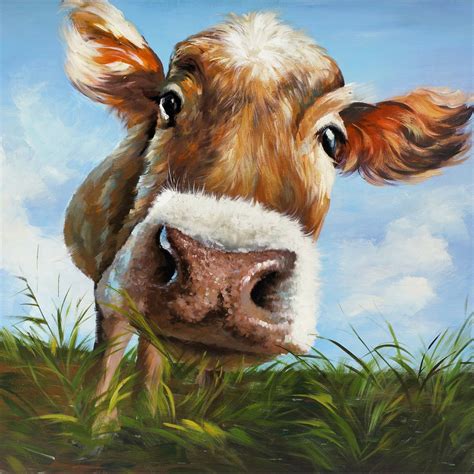 Hobbitholeco. 'Cow in Field' Painting Print on Wrapped Canvas | Wayfair