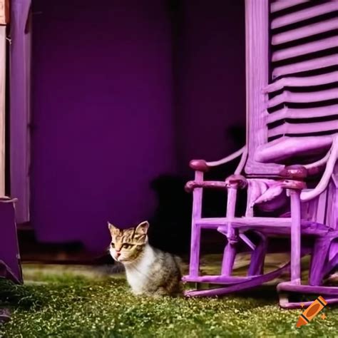Purple tiny house tree house with cats on rocking chairs on Craiyon