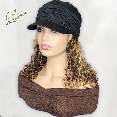 Black Hat With Mixed Color Wavy Hair Attached | A Diva's Hidden Hair Manufacturer