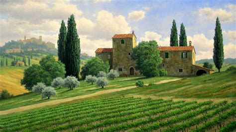 Download Landscape Tuscany Italy Artistic Painting HD Wallpaper by Mark Pettit