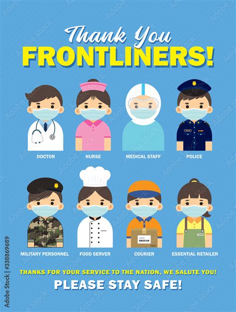 Thank you Frontliners who work for nation during coronavirus (covid-19) outbreak season. Cartoon ...