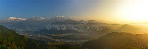 Sunrise View of Annapurna Mountain Ranges from Sarangkot, Nepal Stock ...