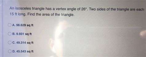 An isosceles triangle has a vertex angle of \( 26 ... - CameraMath