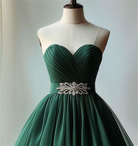 Dark Green Beaded Chiffon Sweetheart Party Dress, Green Homecominig Dr ...